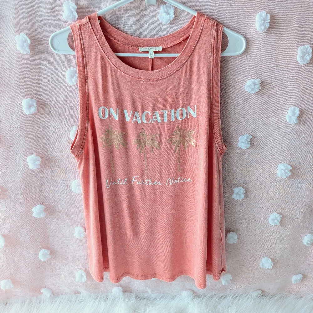 Maurices, On Vacation Tank Top, Palm Trees, Orange, Gold, Rustic, Women's, Small